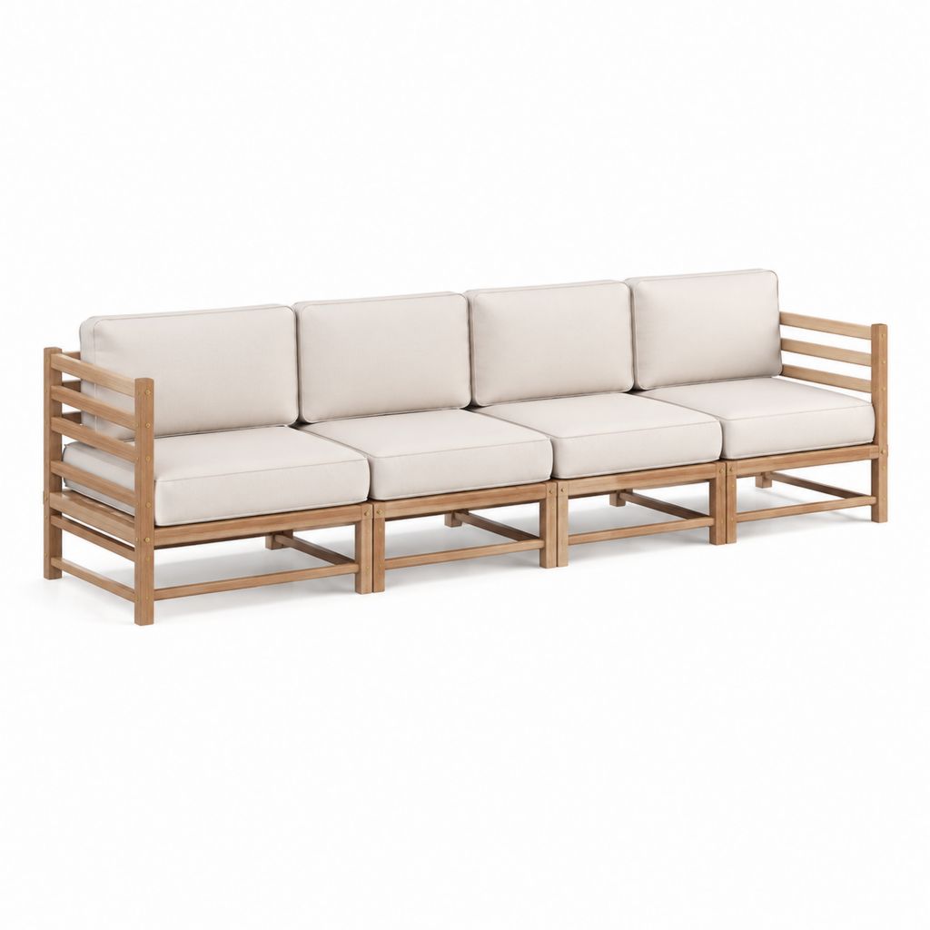 Canapé de jardin modulable 4 places beige en acacia massif 280 x 70 x 70 cm