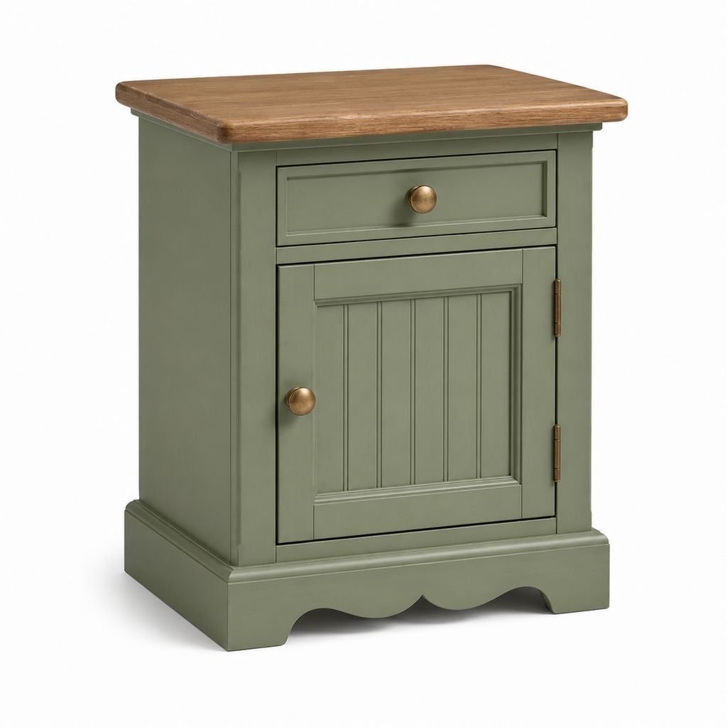 Table de chevet verte en MDF et bois d'hévéa avec tiroir et porte 50 x 40 x 70 cm
