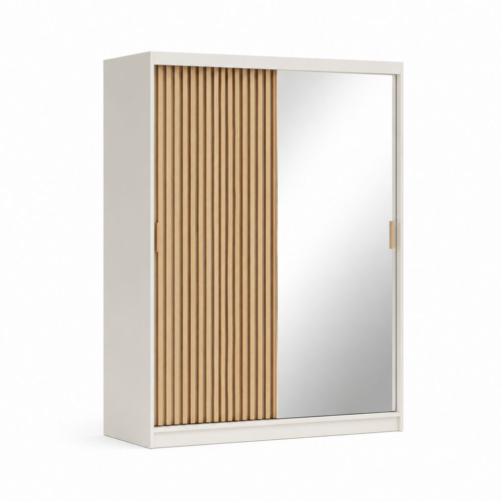 Armoire à portes coulissantes blanc et chêne clair avec miroir 120 x 200 x 60 cm