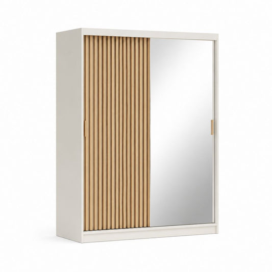 Armoire à portes coulissantes blanc et chêne clair avec miroir 120 x 200 x 60 cm