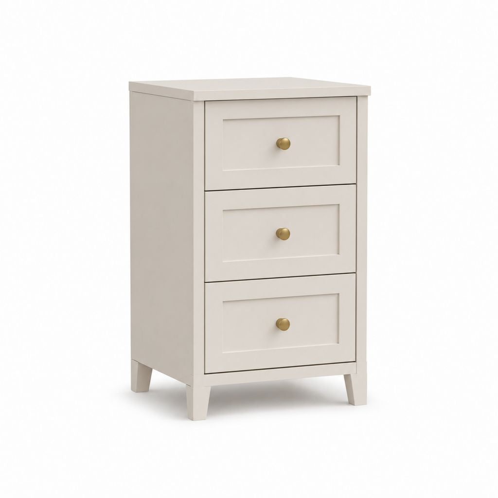 Table de chevet 3 tiroirs blanche en panneaux MDF rectangulaire 40 x 35 x 65 cm