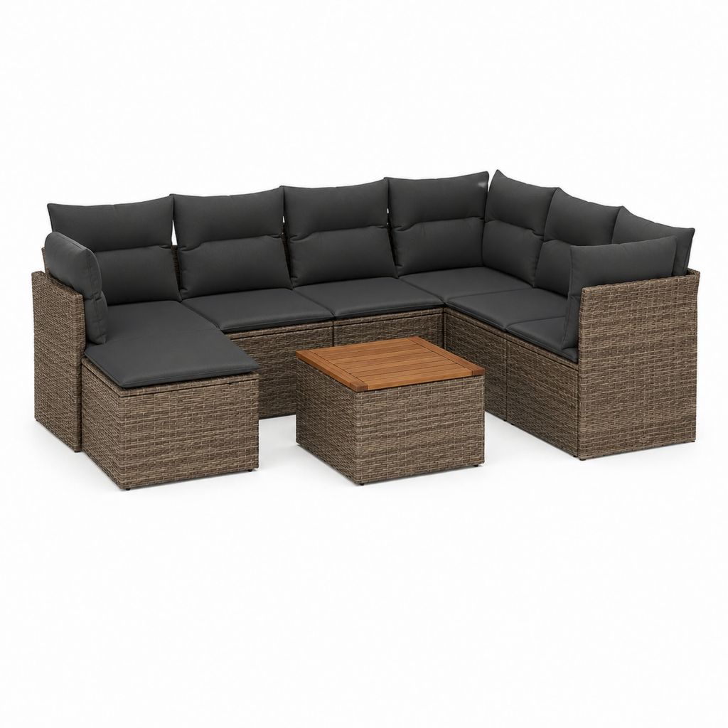Salon de jardin d'angle 6 pièces brun et anthracite en polyéthylène tressé avec table 280 x 210 cm