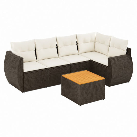 Salon de jardin d'angle 5 places marron et beige en résine tressée PE avec table basse 228 x 178 x 65 cm