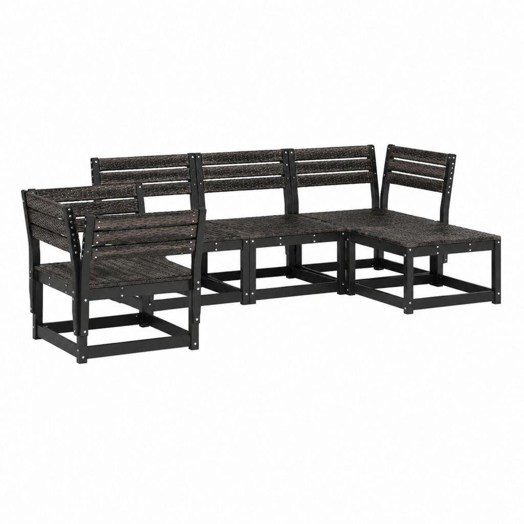 Salon de jardin d'angle 4 pièces noir en résine tressée PE et acier 210 x 140 x 70 cm