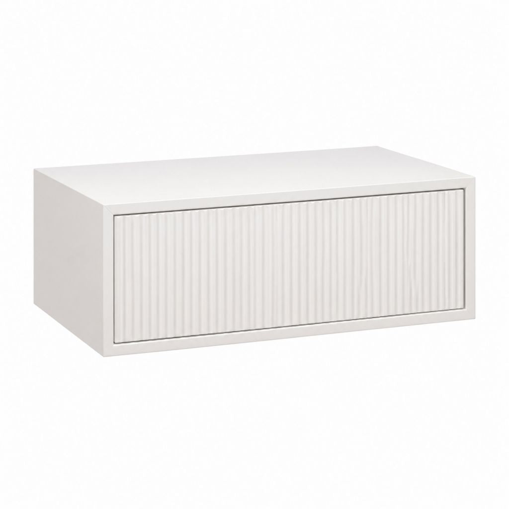 Table de chevet suspendue blanche en panneaux MDF rectangulaire 60 x 35 x 20 cm