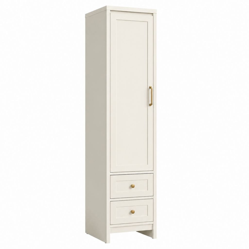 Armoire de chambre 1 porte 2 tiroirs blanc cassé en MDF rectangulaire 40 x 50 x 180 cm