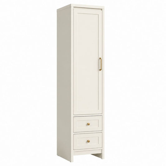 Armoire de chambre 1 porte 2 tiroirs blanc cassé en MDF rectangulaire 40 x 50 x 180 cm