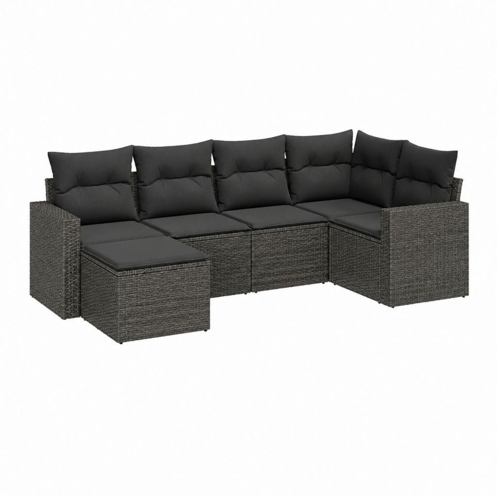 Salon de jardin d'angle modulaire 5 places gris anthracite en résine tressée PE 210 x 210 x 63 cm
