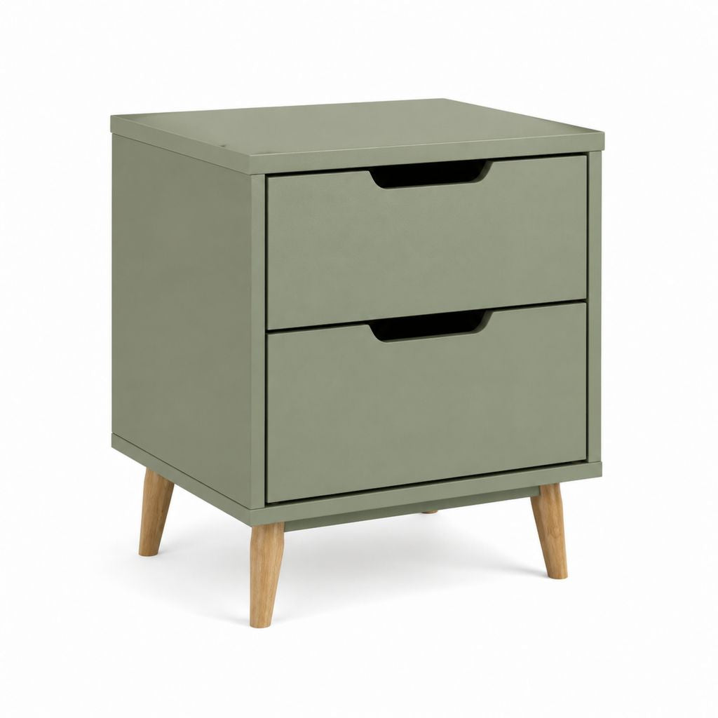 Table de chevet 2 tiroirs vert sauge en MDF rectangulaire 40 x 40 x 55 cm