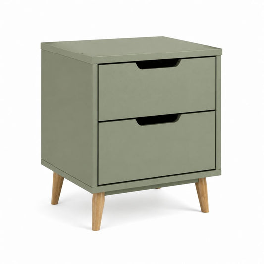 Table de chevet 2 tiroirs vert sauge en MDF rectangulaire 40 x 40 x 55 cm