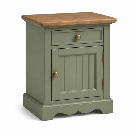 Table de chevet verte en MDF et bois d'hévéa avec tiroir et porte 50 x 40 x 70 cm