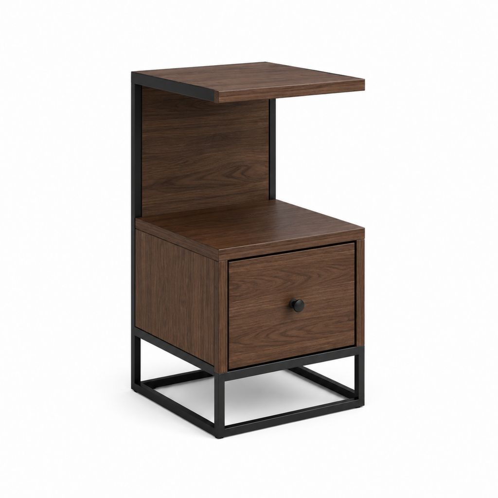 Table de chevet avec tiroir noyer foncé MDF acier rectangulaire 45 x 40 x 65 cm