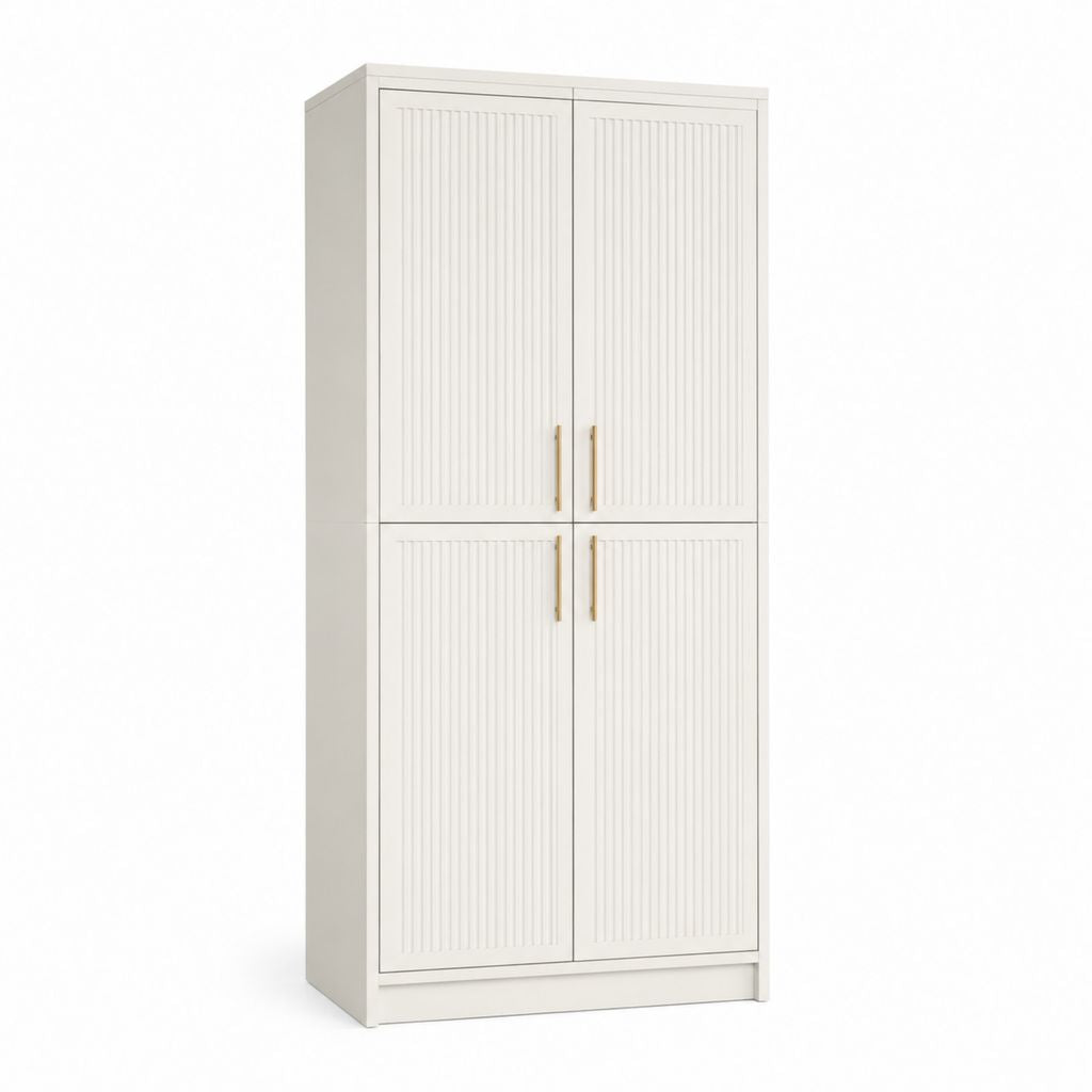 Armoire de chambre 4 portes blanc cassé en panneaux de particules mélaminés rectangulaire 80 x 40 x 180 cm